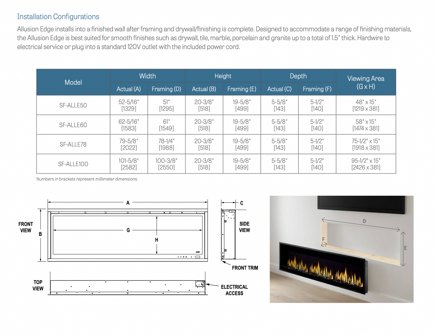 SimpliFire Allusion Edge Linear Electric Fireplace