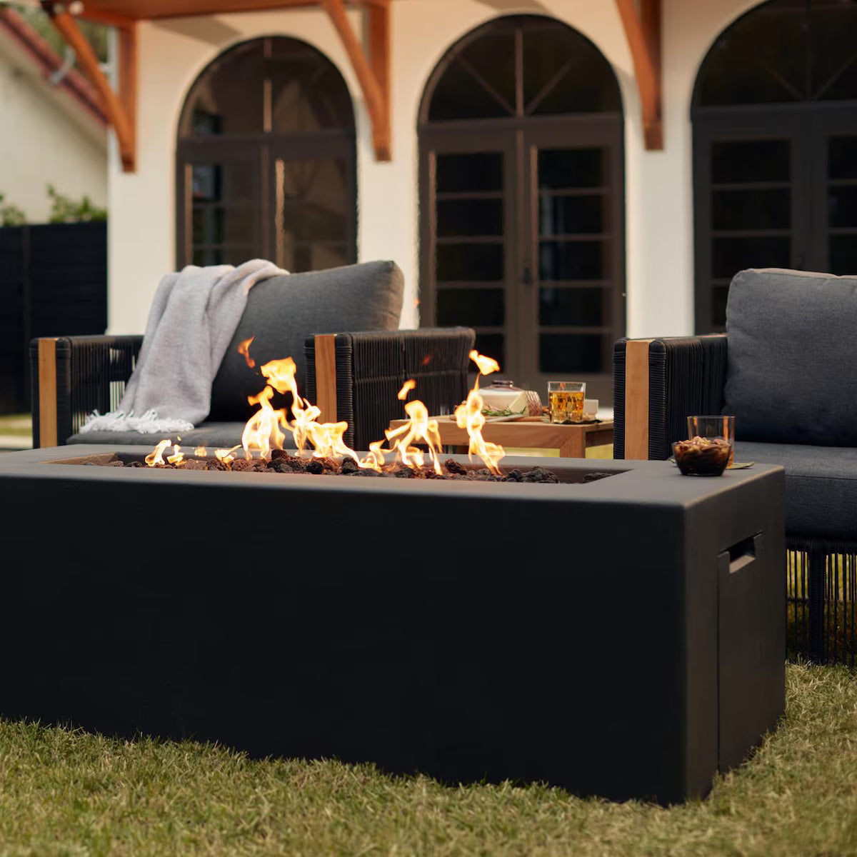 Blaze 60-Inch Rectangular Concrete Propane Fire Pit Table in Phantom BLZ-60-FTABLE-LP