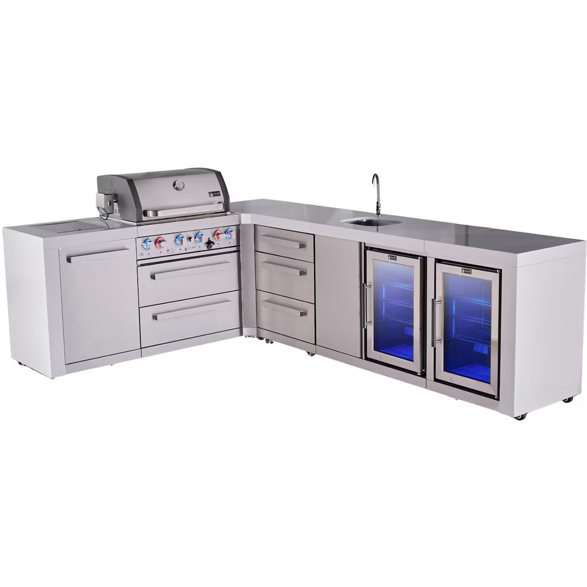 Blaze Luxury Living 8' x 8' L-Shaped Island 4LTE3, AD32 x2, TRNW, SSRF20-4.3, GRIDDLE-LTE3 BLZ-LLL-ISLAND