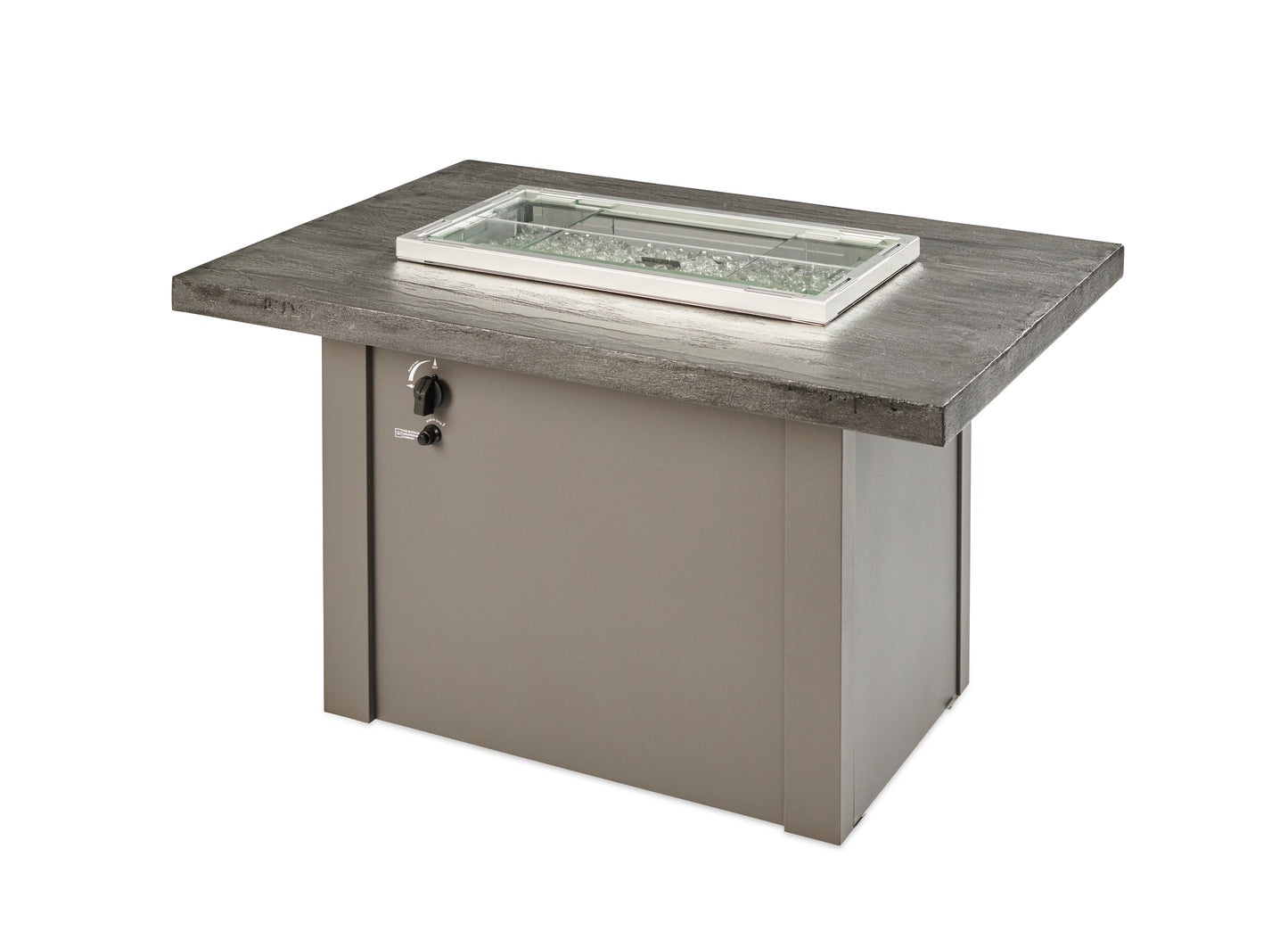 The Outdoor GreatRoom Company Havenwood 44-Inch Rectangular Gas Fire Pit Table with Stone Grey Everblend Top and 24-Inch Crystal Fire Burner - Grey - HVGG-1224-K