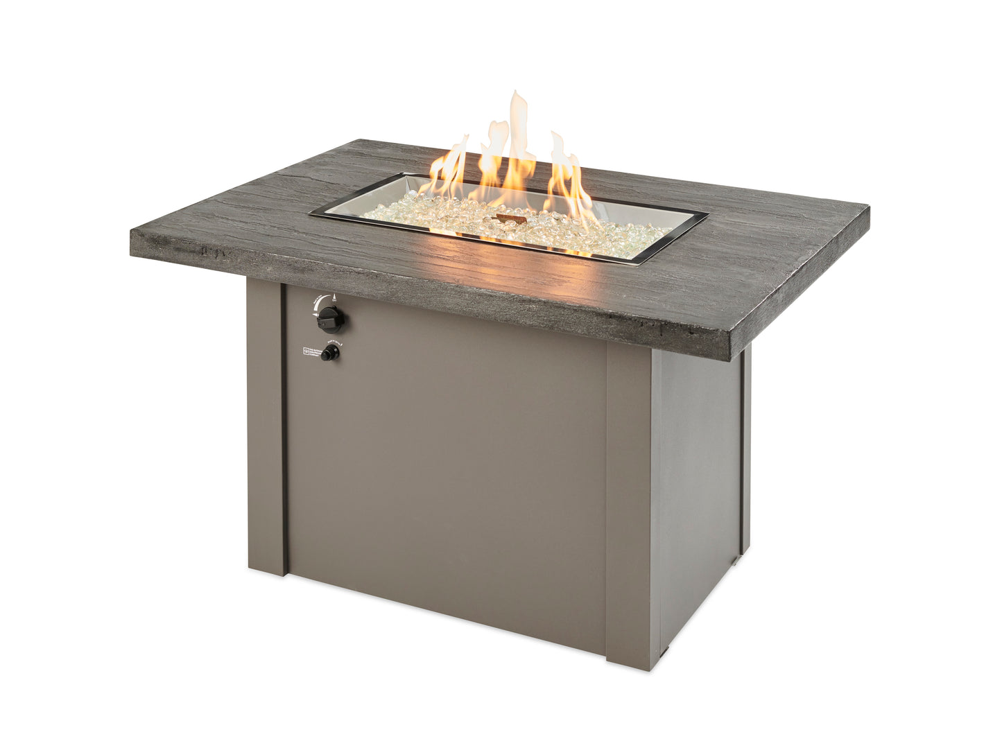 The Outdoor GreatRoom Company Havenwood 44-Inch Rectangular Gas Fire Pit Table with Stone Grey Everblend Top and 24-Inch Crystal Fire Burner - Grey - HVGG-1224-K