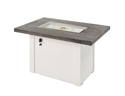 The Outdoor GreatRoom Company Havenwood 44-Inch Rectangular Propane Gas Fire Pit Table with Stone Grey Everblend Top and 24-Inch Crystal Fire Burner - White - HVGW-1224-K
