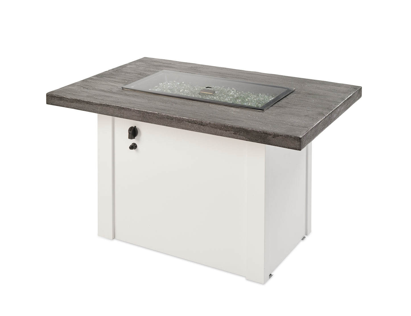 The Outdoor GreatRoom Company Havenwood 44-Inch Rectangular Propane Gas Fire Pit Table with Stone Grey Everblend Top and 24-Inch Crystal Fire Burner - White - HVGW-1224-K