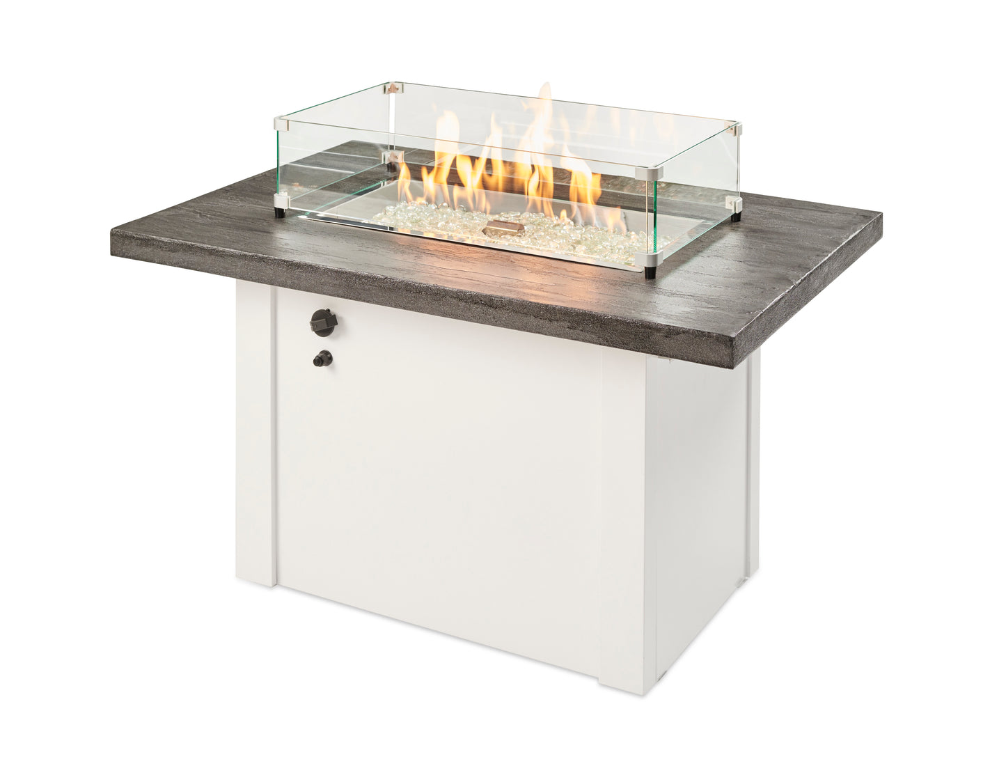 The Outdoor GreatRoom Company Havenwood 44-Inch Rectangular Propane Gas Fire Pit Table with Stone Grey Everblend Top and 24-Inch Crystal Fire Burner - White - HVGW-1224-K