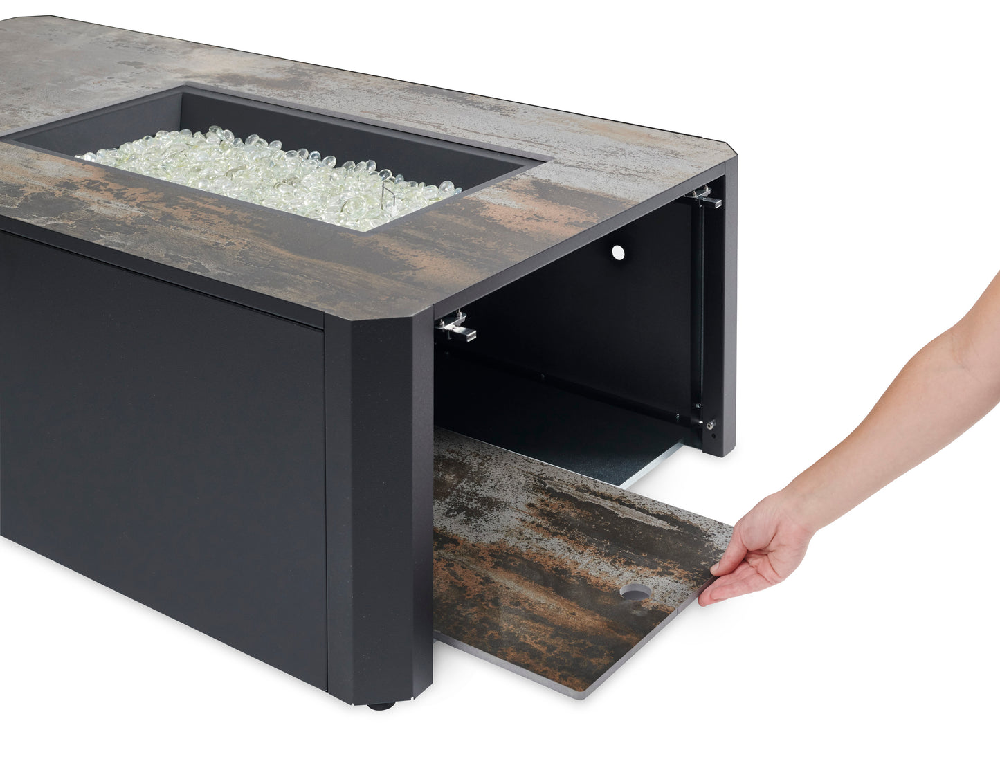 The Outdoor GreatRoom Company Kinney 55-Inch Rectangular Natural Gas Fire Pit Table with 24-Inch Crystal Fire Burner - Ships As Propane With Conversion Fittings - KN-1224