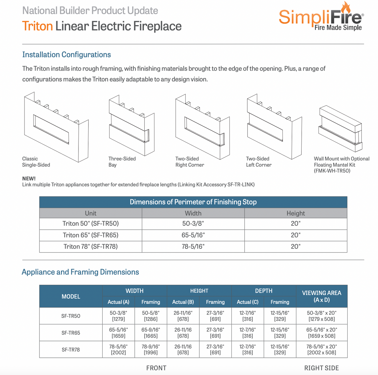SimpliFire Triton Linear Electric Fireplaces - SF-TR
