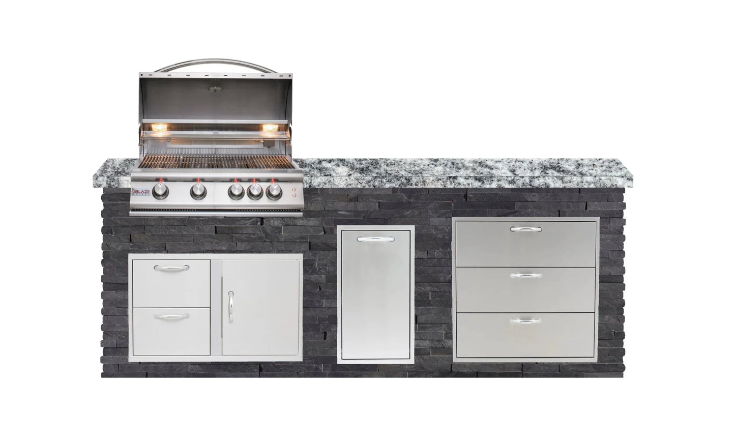 Blaze Luxury Living 8' Galley Bar Island w/ Granite Overhang AD32, DRW3 BLZ-LL8-GALLEY