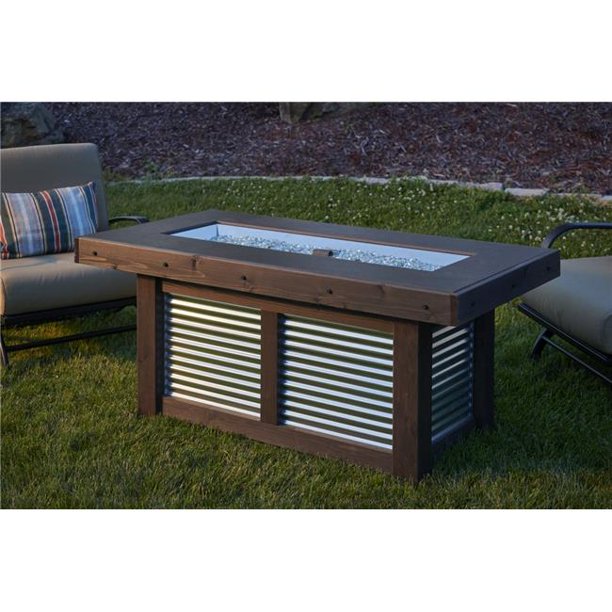 The Outdoor GreatRoom Company Denali Brew 56-Inch Linear Propane Gas Fire Pit Table with 42-Inch Crystal Fire Burner - DENBR-1242