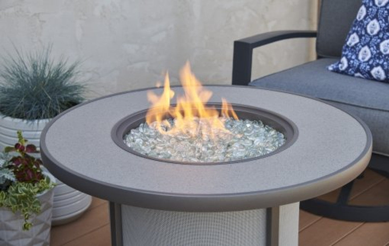 The Outdoor GreatRoom Company Stonefire 32-Inch Round Gas Fire Pit Table with 16-Inch Crystal Fire Burner - Ships As Propane With Conversion Fittings - Grey - SF-32-GRY-K