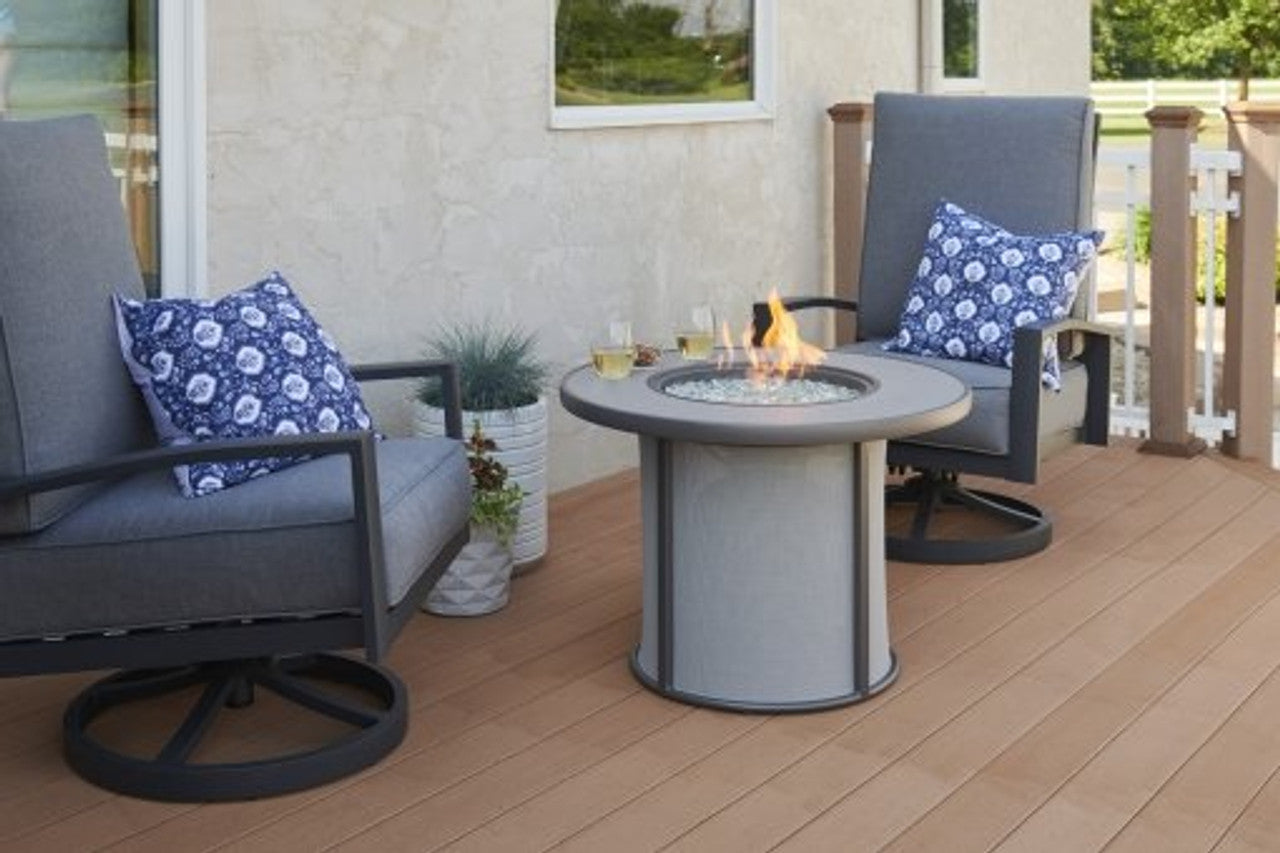 The Outdoor GreatRoom Company Stonefire 32-Inch Round Gas Fire Pit Table with 16-Inch Crystal Fire Burner - Ships As Propane With Conversion Fittings - Grey - SF-32-GRY-K